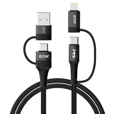 MS CABLE USB-A/C -&gt;Type C/Lightning, 4-1, PD, 1m, MS, black