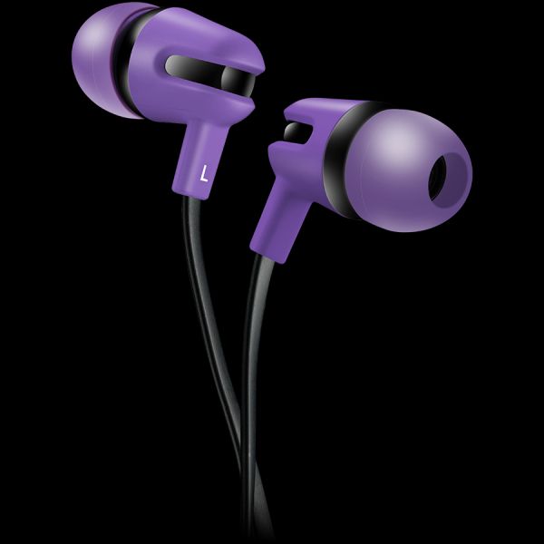 Stereo earphone with microphone, 1.2m flat cable, purple