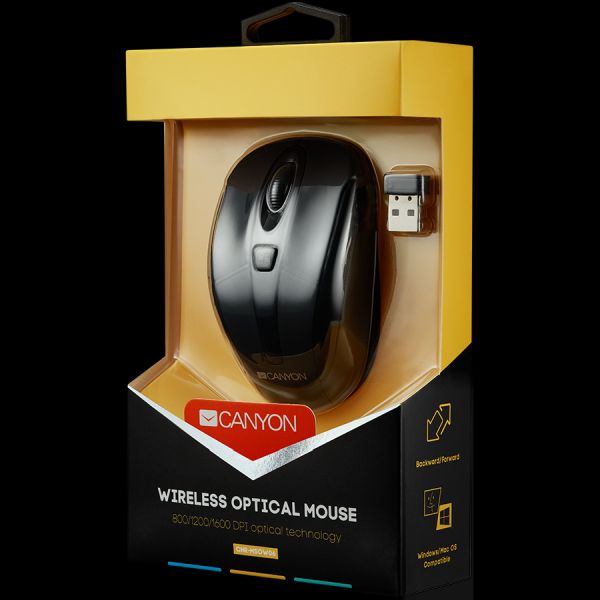 CANYON MSO -W6 2.4GHz wireless optical mouse with 6 buttons, DPI 800/1200/1600, Black, 92*55*35mm, 0.054kg