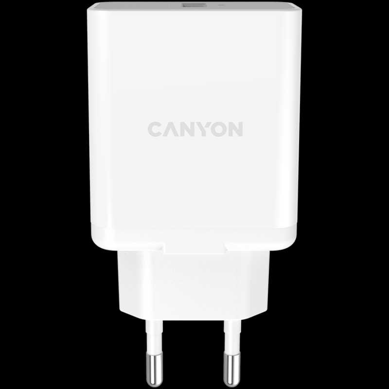 Canyon, Wall charger with 1*USB, QC3.0 24W, Input: 100V-240V, Output: DC 5V/3A,9V/2.67A,12V/2A, Eu plug, Over-load,  over-heated, over-current and short circuit protection, CE, RoHS ,ERP. Size:89*46*2