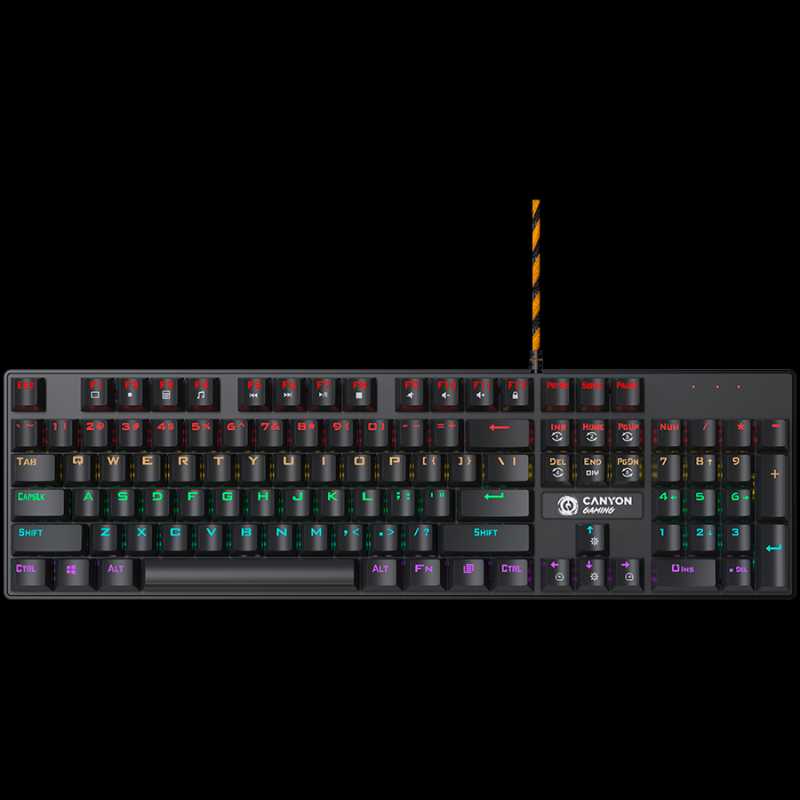 Wired black Mechanical keyboard With colorful lighting system104PCS rainbow backlight LED,also can custmized backlight,1.8M braided cable length,rubber feet,English layout double injection,Numbers 104