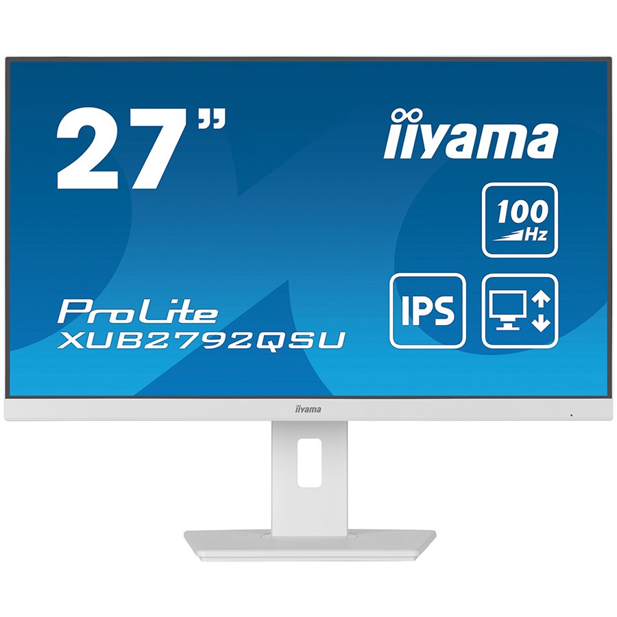 IIYAMA Monitor LED XUB2792QSU-W6 27" ETE IPS-panel, 2560x1440 QHD, 5ms, FreeSync, 15cm height adj. stand, 350cd/m2, VGA, HDMI, DisplayPort, Speakers,  USB-HUB WHITE