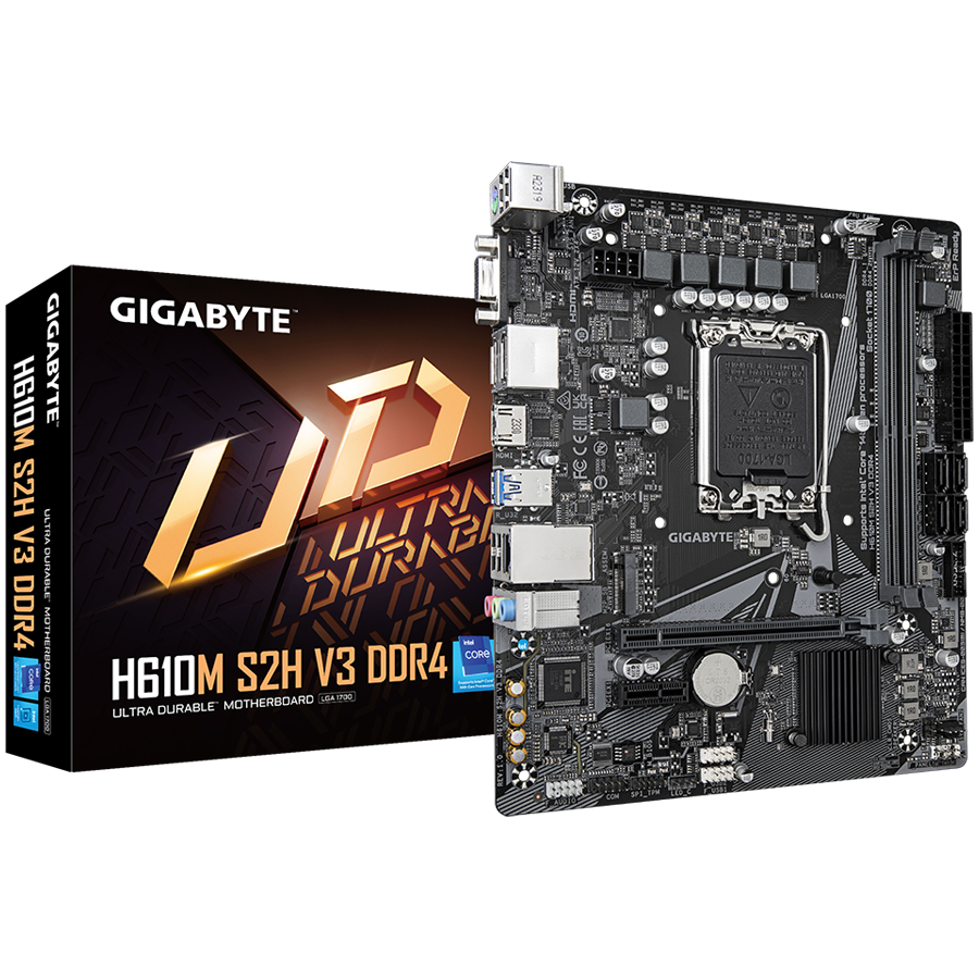 GIGABYTE MB LGA1700 2 x DDR4 1 x M.2 4 x SATA 1 x D-Sub 2 x DisplayPorts 1 x HDMI port Micro ATX