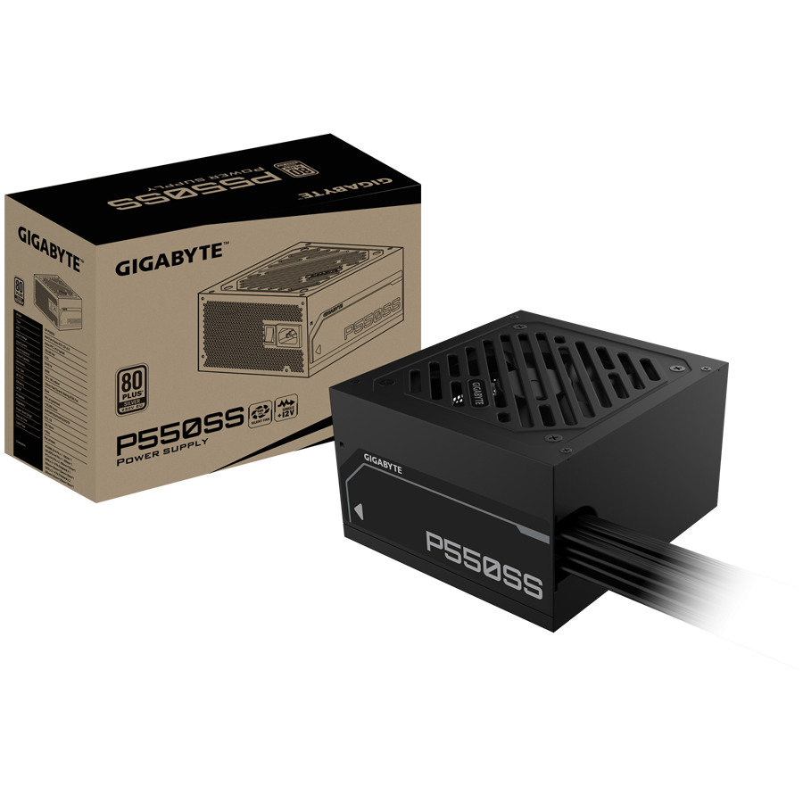 GIGABYTE PSU GP-P550SS, 550W 80Plus Silver, 230V EU, ATX 3.0 (3.1), 120mm Fluid Dynamic Bearing fan, Active PFC, Flat cable, +12v Rail, OVP/OPP/SCP/UVP/OCP/OTP, Black