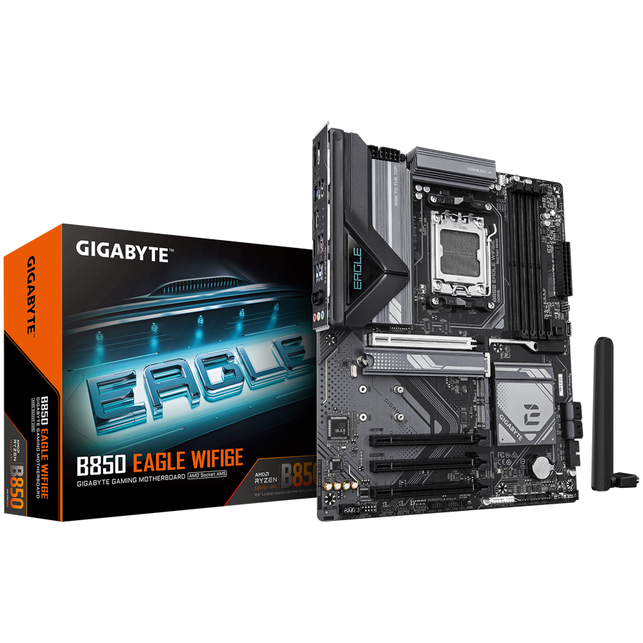 GIGABYTE Mainboard Desktop B850 EAGLE WIFI6E (AM5, 4xDDR5, 1xDP, 1xHDMI, GLAN, WiFi6E, BT5.3, 1x PCIe x16 5.0, 3xPCIe x16 supporting PCIe 3.0 x1, 3xM.2, 4xSATA3) ATX