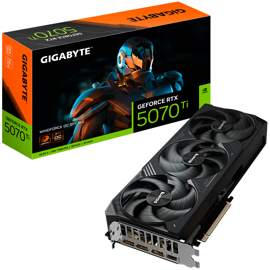 GIGABYTE Video Card NVIDIA GeForce RTX 5070 Ti WINDFORCE OC SFF 16G (16GB GDDR7/256bit, PCI-E 5.0, Recommended PSU 750W, 3xDP, 1xHDMI) ATX