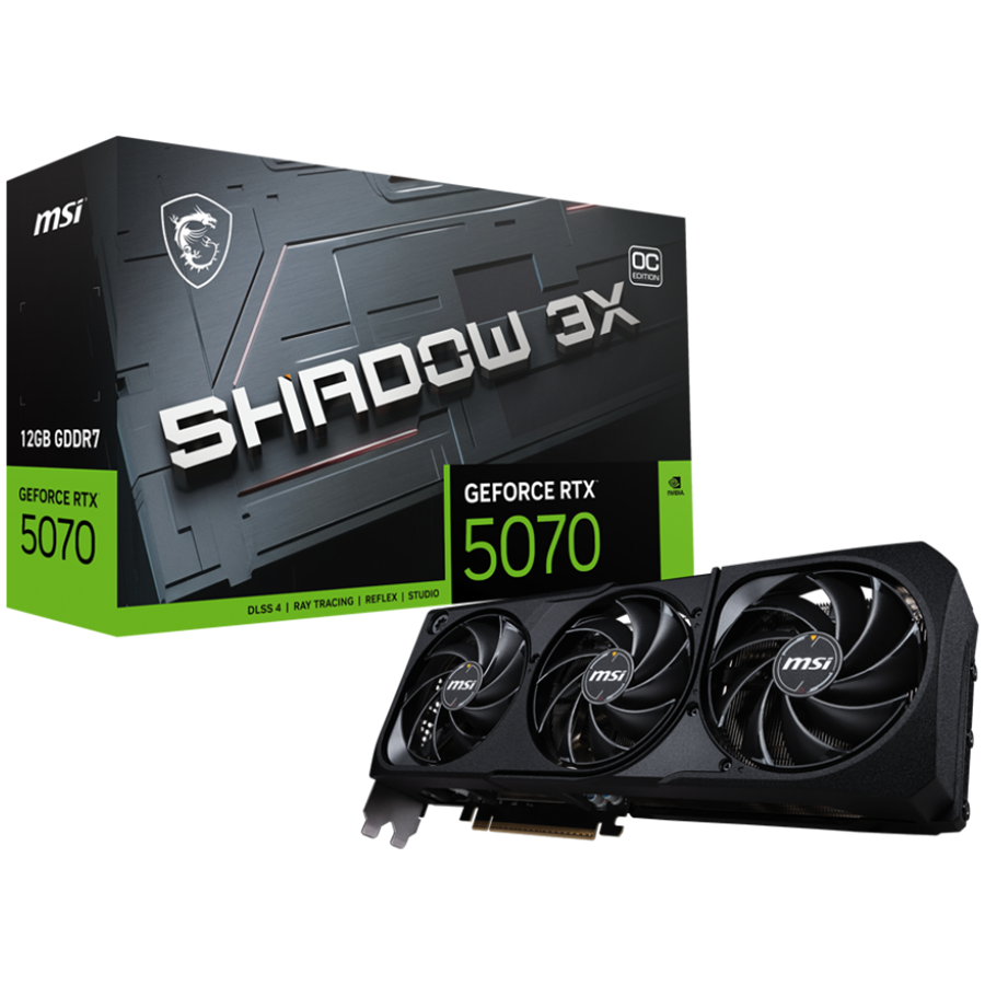 MSI Video Card Nvidia GeForce RTX 5070 12G SHADOW 3X OC (12GB GDDR7/192bit, PCI-E Gen5, 3x DP 2.1, 1x HDMI 2.1, 1x 16-pin Power Connector, Retail)