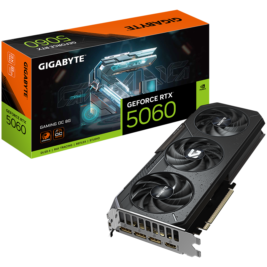 GIGABYTE Video Card NVIDIA GeForce RTX 5060 GAMING OC 8G (8GB GDDR7/128bit, PCI-E 5.0, 1x 8Pin Power connector, Recommended PSU 450W, 3xDP, 1x HDMI, Retail)