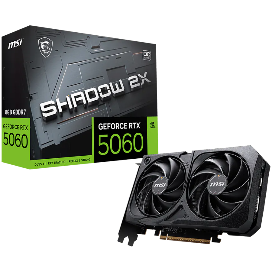 MSI Video Card NVIDIA GeForce RTX 5060 8G SHADOW 2X OC (8GB GDDR7/128bit, 3xDP, 1xHDMI, PCI Express Gen 5 x16 (uses x8), Recommended PSU 550W) BULK