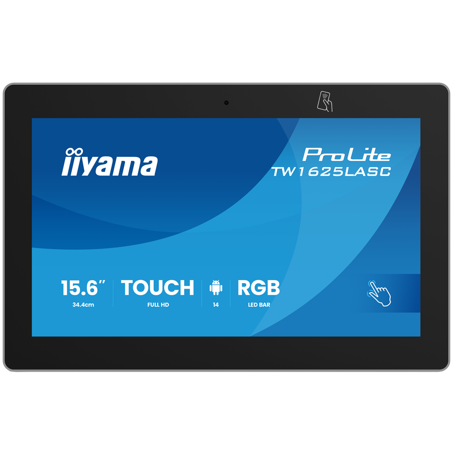 ProLite TW1625LASC-B3PNR 15.6 PCAP 10pt touch, IPS, 1920x1280, 450 cd/m2, 1000:1, 20 ms, USB x3, RJ45, 178/178, 89/89, PoE, NFC/RFID reader, RGB LED bar, Android 14