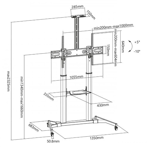 SBOX pokretni podni stalak za TV 60"-100",do 100kg, FS-3610