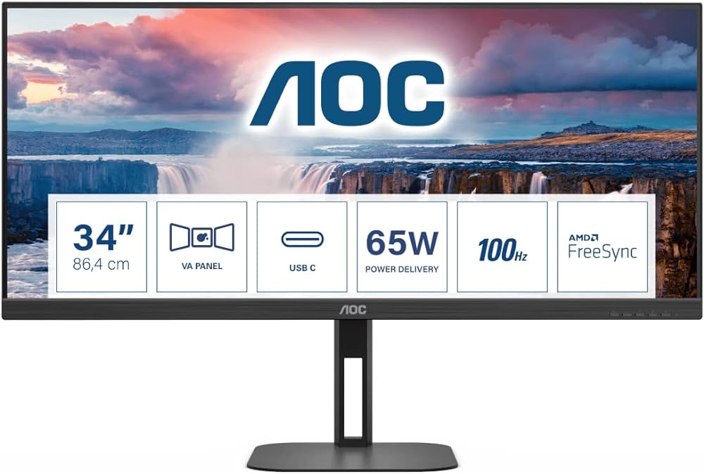 Monitor AOC U34V5C, 34", HDMI, DP, USB-C, HAS, 100HZ, U34V5C