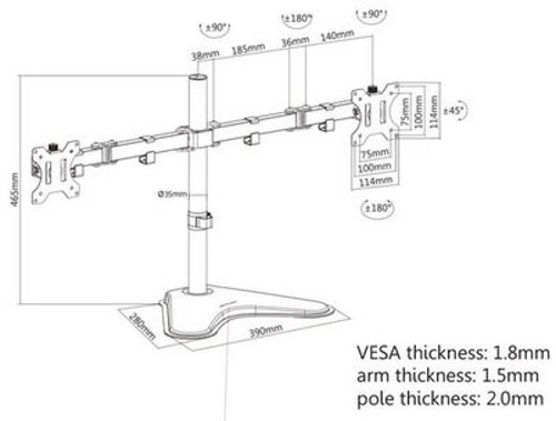 Manhattan nosač monitora 13"-32",8kg po monit,crni, 461559