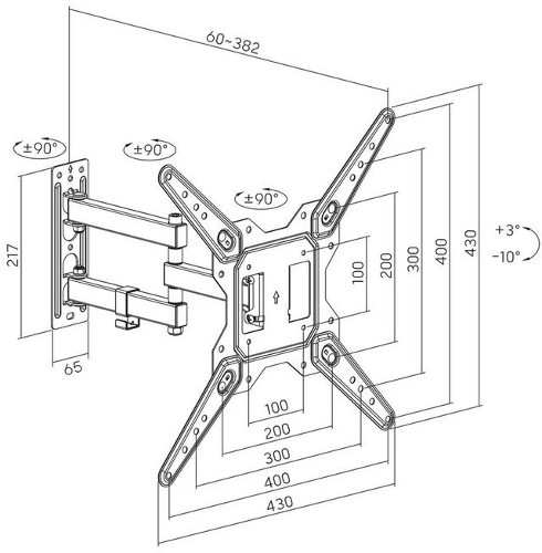 Manhattan nosač s duplom rukom 23"-55", 30kg,crni, 462624