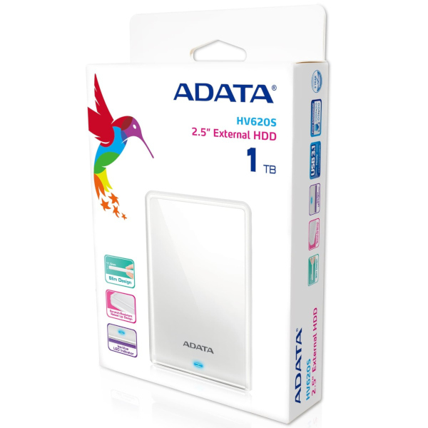 ADATA Ex HDD HV620 Slim, 1TB, usb3.1, bijeli, AHV620S-1TU31-CWH
