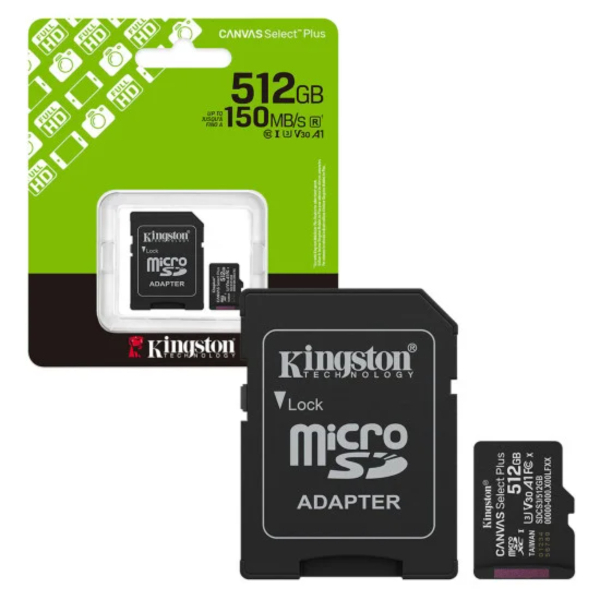 Kingston microSD, Canvas Select Plus, R150, 512GB, SDCS3/512GB