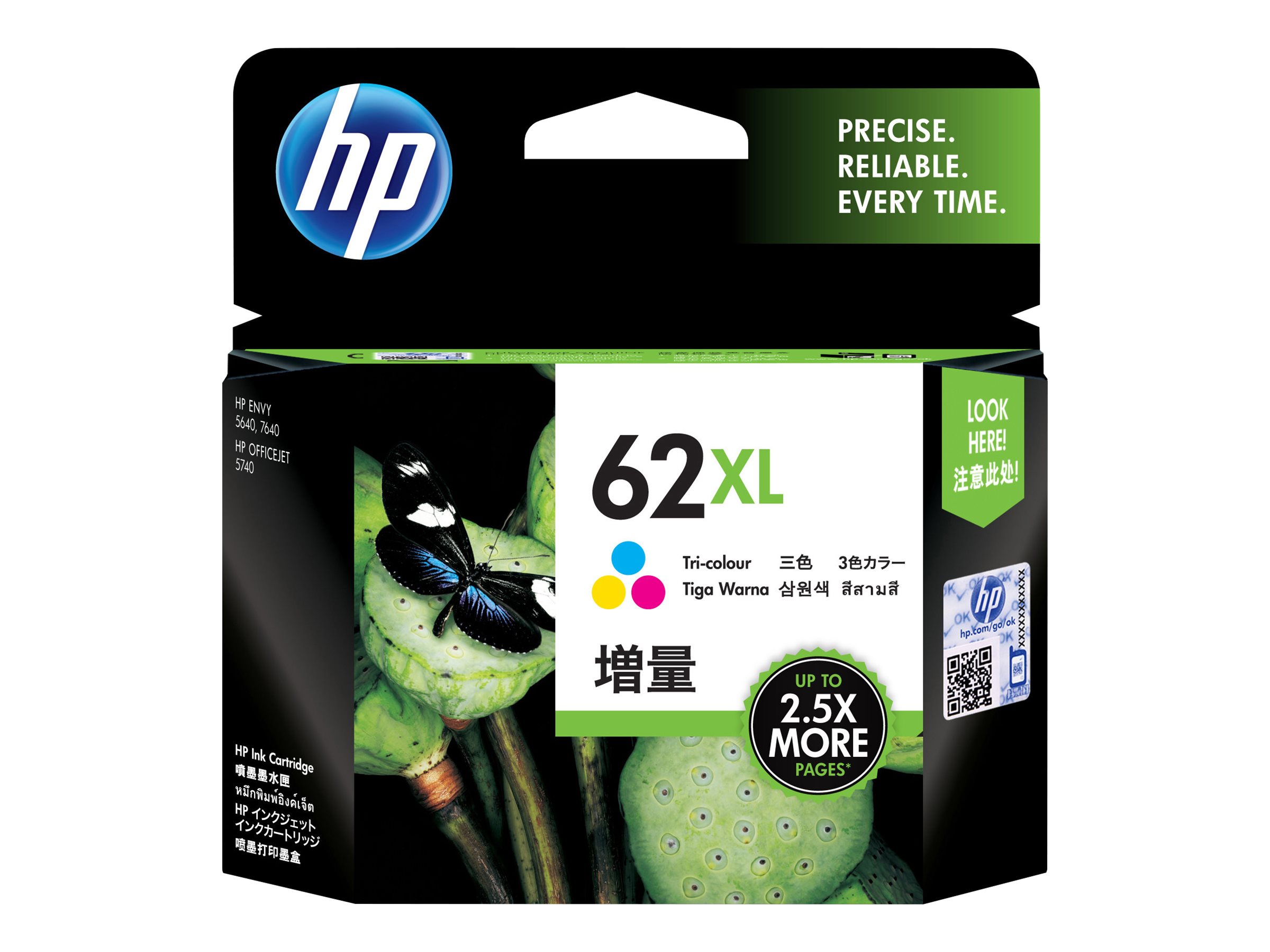 HP 62XL Tri-color Ink Cartridge, C2P07AE#ABE